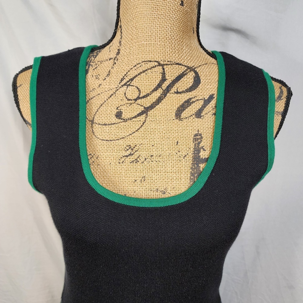 ANNE KLEIN Size Large Black Green Knit Sleeveless Geometric Fit & Flare Dress - Picture 7 of 13